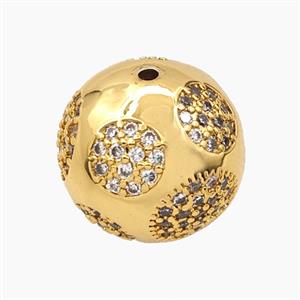 Copper Round Beads Micropave Zirconia Hollow Gold Plated, approx 19mm [FD28736]