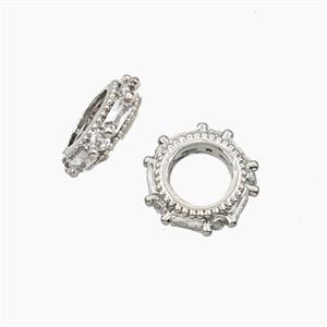 Copper Rings Beads Pave Zirconia Platinum Plated, approx 11mm [FD28765]