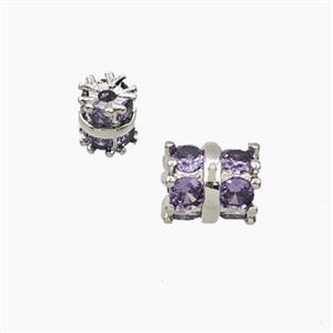 Copper Tube Beads Pave Zirconia Platinum Plated, approx 7-8mm [FD28769]