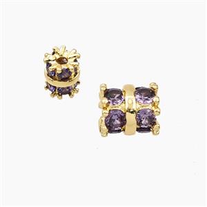 Copper Tube Beads Pave Zirconia Gold Plated, approx 7-8mm [FD28770]