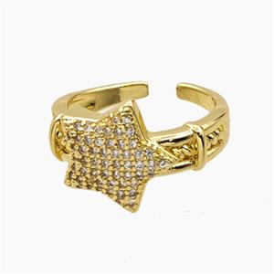 Copper Star Rings Micropave Zirconia Gold Plated, approx 14mm, 18mm dia [FD28787]