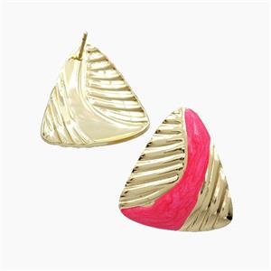 Copper Triangle Stud Earrings Red Enamel Gold Plated, approx 23-25mm [FD28794]