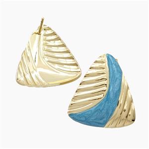 Copper Triangle Stud Earrings Turqblue Enamel Gold Plated, approx 23-25mm [FD28795]