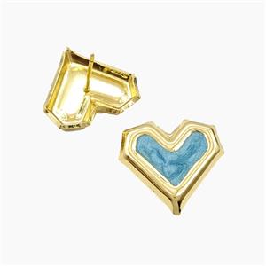 Copper Heart Stud Earrings Turqblue Enamel Gold Plated, approx 20mm [FD28797]