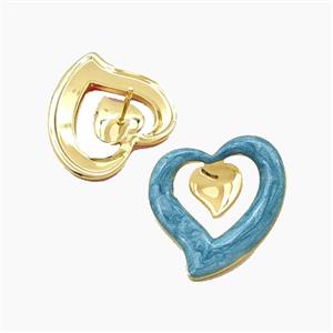 Copper Heart Stud Earrings Turqblue Enamel Gold Plated, approx 22mm [FD28800]