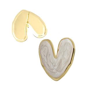 Copper Heart Stud Earrings White Enamel Gold Plated, approx 25mm [FD28802]