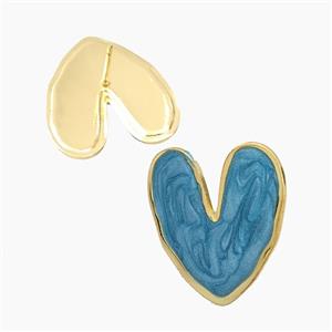Copper Heart Stud Earrings Turqblue Enamel Gold Plated, approx 25mm [FD28803]