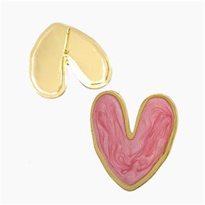 Copper Heart Stud Earrings Pink Enamel Gold Plated, approx 25mm [FD28804]