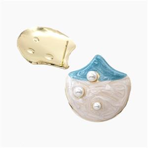 Copper Stud Earrings White Enamel Gold Plated, approx 26mm [FD28807]
