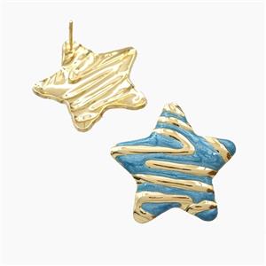Copper Star Stud Earrings Turqblue Enamel Gold Plated, approx 25mm [FD28811]