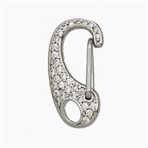 Copper Carabiner Clasp Micropave Zirconia Platinum Plated, approx 10-19mm [FD28881]