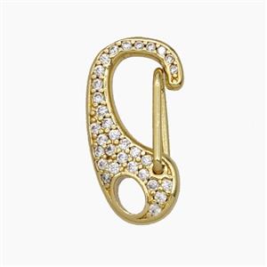Copper Carabiner Clasp Micropave Zirconia Gold Plated, approx 10-19mm [FD28882]