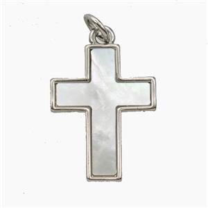 Copper Cross Pendant Pave Shell Platinum Plated, approx 15-20mm [FD28893]