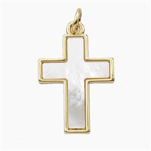 Copper Cross Pendant Pave Shell Gold Plated, approx 15-20mm [FD28894]