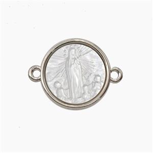 Copper Connector Pave Shell Jesus Platinum Plated, approx 14mm [FD28897]