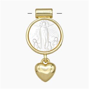 Copper Pendant Pave Shell Virgin Mary Heart Gold Plated, approx 8mm, 14mm [FD28900]
