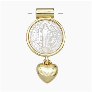 Copper Pendant Pave Shell Saint Jude Heart Gold Plated, approx 8mm, 14mm [FD28901]