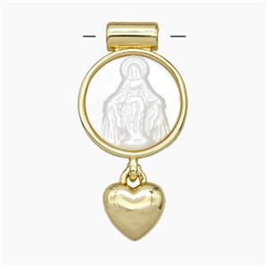 Copper Pendant Pave Shell Virgin Mary Heart Gold Plated, approx 8mm, 14mm [FD28903]