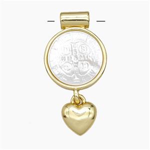 Copper Pendant Pave Shell Religious Heart Gold Plated, approx 8mm, 14mm [FD28904]