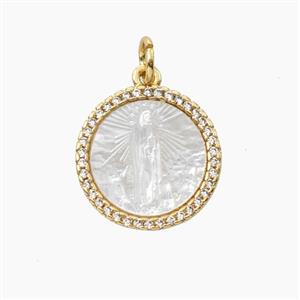 Copper Pendant Pave Shell Virgin Mary Zirconia Gold Plated, approx 15mm [FD28906]
