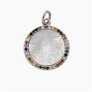 Copper Pendant Pave Shell Virgin Mary Zirconia Platinum Plated, approx 15mm [FD28907]