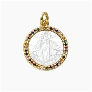 Copper Pendant Pave Shell Virgin Mary Zirconia Gold Plated, approx 15mm [FD28908]