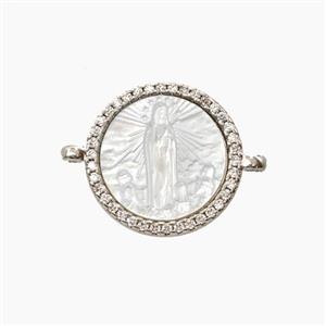Copper Connector Pave Shell Virgin Mary Zirconia Platinum Plated, approx 15mm [FD28909]