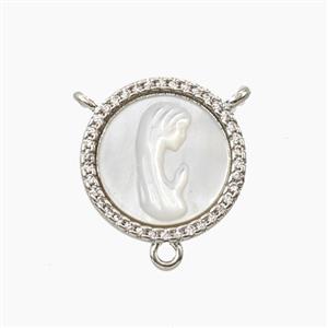 Copper Connector Pave Shell Virgin Mary Zirconia Platinum Plated, approx 15mm [FD28913]