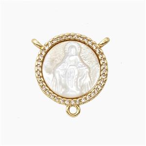 Copper Connector Pave Shell Virgin Mary Zirconia Gold Plated, approx 15mm [FD28922]