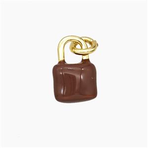 Copper Lock Pendant Chocolate Enamel Gold Plated, approx 8-12mm [FD28944]