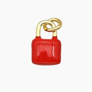 Copper Lock Pendant Red Enamel Gold Plated, approx 8-12mm [FD28945]