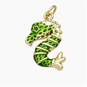 Copper Seahorse Pendant Green Painted Gold Plated, approx 13-17mm [FD28962]