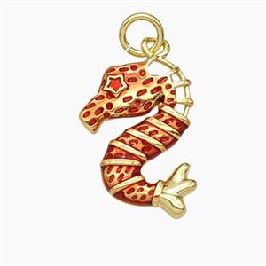 Copper Seahorse Pendant Red Painted Gold Plated, approx 13-17mm [FD28963]