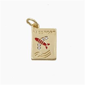 Copper Passport Pendant Pave Zirconia Airplane Enamel Travel Gold Plated, approx 9.5-12mm [FD28968]