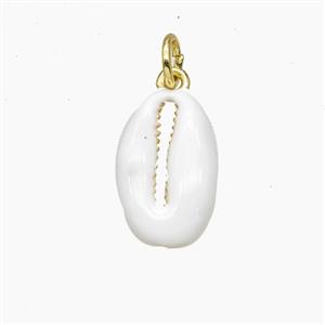 Copper Cowrie Shell Pendant White Enamel Gold Plated, approx 9-14.5mm [FD28969]