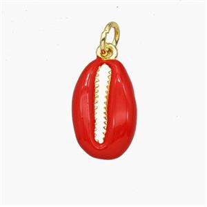 Copper Cowrie Shell Pendant Red Enamel Gold Plated, approx 9-14.5mm [FD28971]