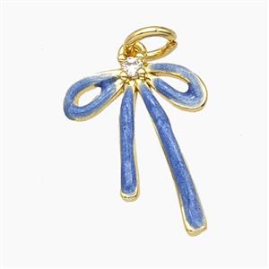 Copper Bowknot Pendant Blue Painted Gold Plated, approx 14-18mm [FD28974]