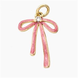 Copper Bowknot Pendant Pink Painted Gold Plated, approx 14-18mm [FD28975]
