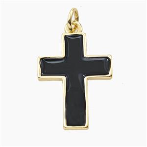 Copper Cross Pendant Black Enamel Gold Plated, approx 15-20mm [FD28977]
