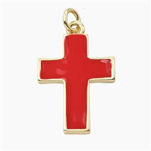 Copper Cross Pendant Red Enamel Gold Plated, approx 15-20mm [FD28979]