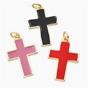 Copper Cross Pendant Enamel Gold Plated Mixed, approx 15-20mm [FD28980]