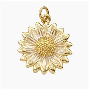 Copper Sunflower Pendant White Enamel Gold Plated, approx 18mm [FD28987]