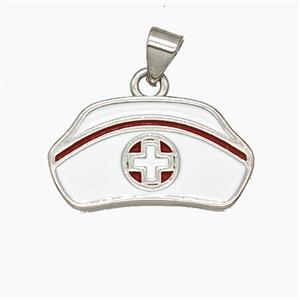 Nurse Hat Charms Copper Pendant Enamel Medical Platinum Plated, approx 12-21mm [FD28991]