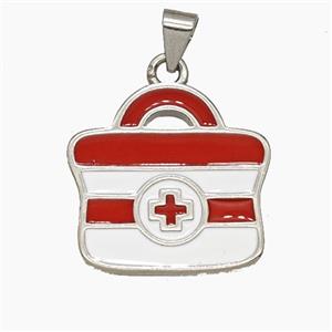 Medical Bag Charms Copper Aid Kit Pendant Enamel Platinum Plated, approx 19-20mm [FD28993]