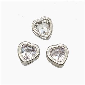 Copper Heart Beads Pave Crystal Glass Platinum Plated, approx 6-7mm [FD29028]