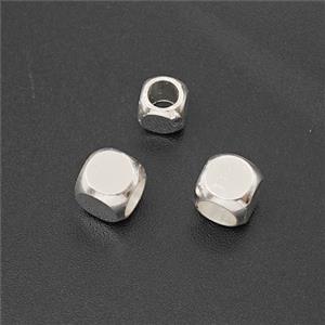 Copper Cube Beads Shiny Silver, approx 4mm [FD29062-4MM]