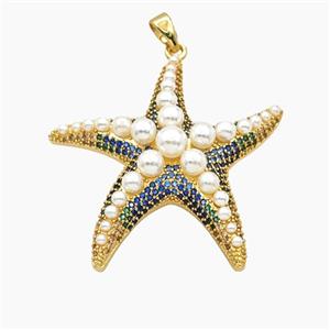Copper Starfish Pendant Pave Zirconia Resin Gold Plated, approx 45mm [FD29087]