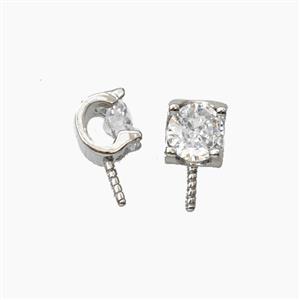 Copper Bail Pave Zirconia With Pin For Halfdrilled Beads Platinum Plated, approx 5-10mm [FD29093]