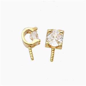 Copper Bail Pave Zirconia With Pin For Halfdrilled Beads Gold Plated, approx 5-10mm [FD29094]