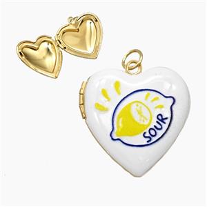 Copper Heart Locket Pendant Painted Lemon Gold Plated, approx 23mm [FD29095]